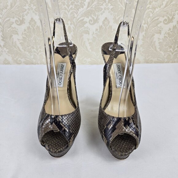 Jimmy Choo Size 39.5 Snakeskin Slingback Stiletto High Heels Leather Neutral - Picture 1 of 14